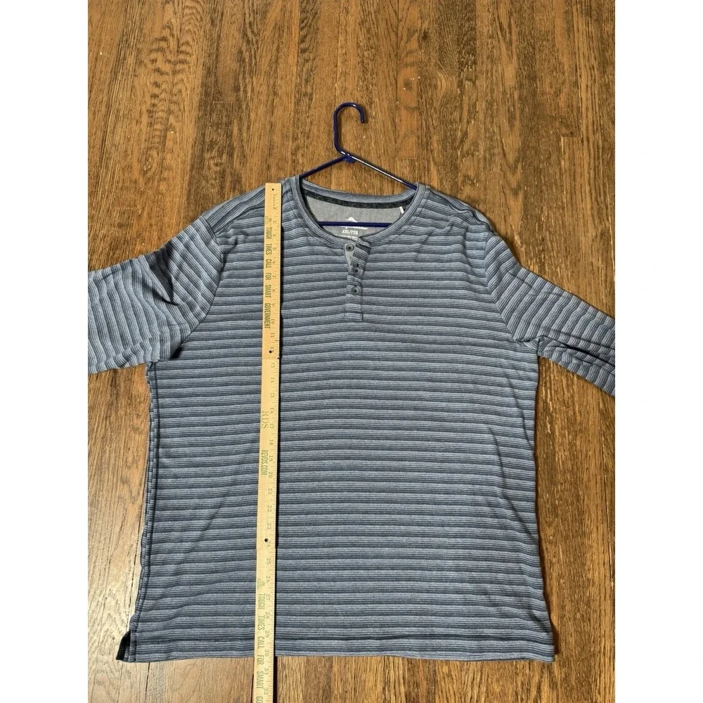 Tommy Bahama Mens XXL Long Sleeve Striped Henley Shirt Blue Organic Cotton